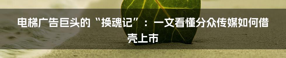 电梯广告巨头的“换魂记”：一文看懂分众传媒如何借壳上市