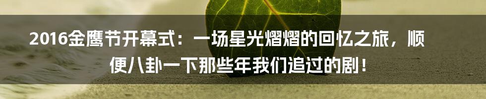2016金鹰节开幕式：一场星光熠熠的回忆之旅，顺便八卦一下那些年我们追过的剧！