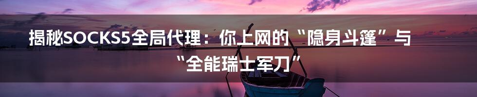 揭秘SOCKS5全局代理：你上网的“隐身斗篷”与“全能瑞士军刀”