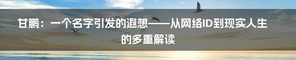 甘鹏：一个名字引发的遐想——从网络ID到现实人生的多重解读