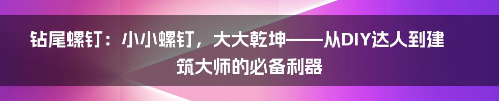 钻尾螺钉：小小螺钉，大大乾坤——从DIY达人到建筑大师的必备利器