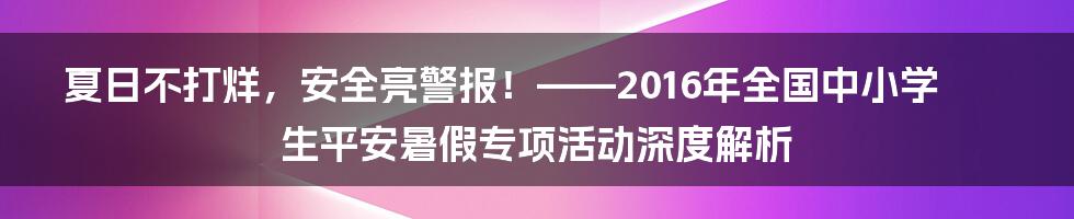 夏日不打烊，安全亮警报！——2016年全国中小学生平安暑假专项活动深度解析