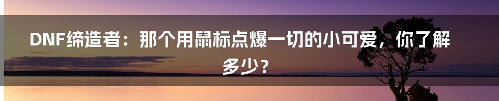 DNF缔造者：那个用鼠标点爆一切的小可爱，你了解多少？