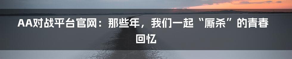 AA对战平台官网：那些年，我们一起“厮杀”的青春回忆