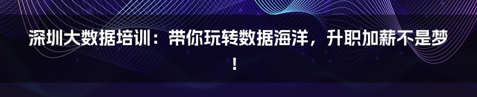 深圳大数据培训：带你玩转数据海洋，升职加薪不是梦！