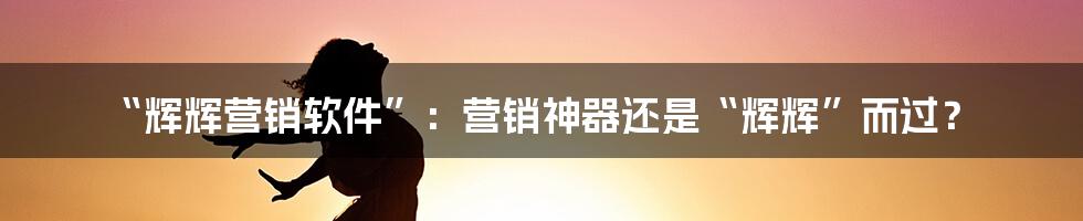 “辉辉营销软件”：营销神器还是“辉辉”而过？
