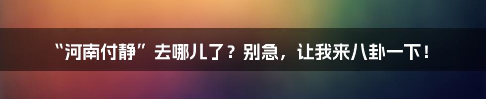 “河南付静”去哪儿了？别急，让我来八卦一下！