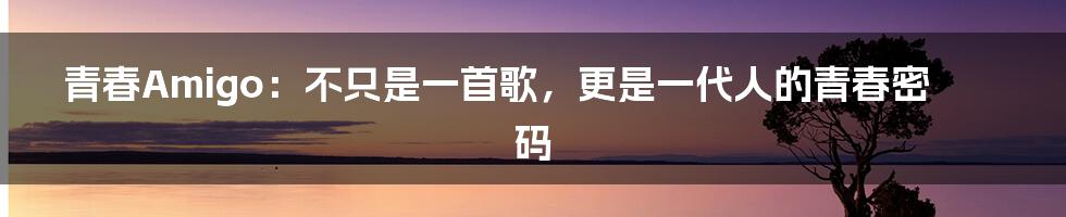青春Amigo：不只是一首歌，更是一代人的青春密码