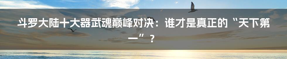 斗罗大陆十大器武魂巅峰对决：谁才是真正的“天下第一”？
