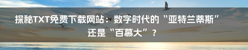 探秘TXT免费下载网站：数字时代的“亚特兰蒂斯”还是“百慕大”？
