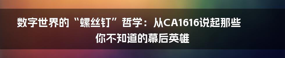 数字世界的“螺丝钉”哲学：从CA1616说起那些你不知道的幕后英雄