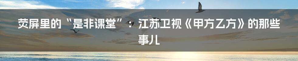 荧屏里的“是非课堂”：江苏卫视《甲方乙方》的那些事儿