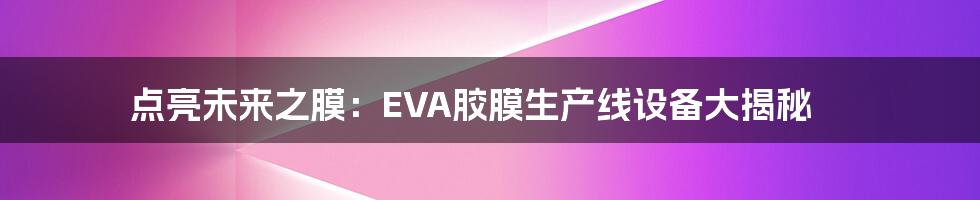 点亮未来之膜：EVA胶膜生产线设备大揭秘