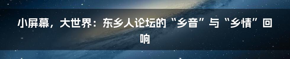 小屏幕，大世界：东乡人论坛的“乡音”与“乡情”回响