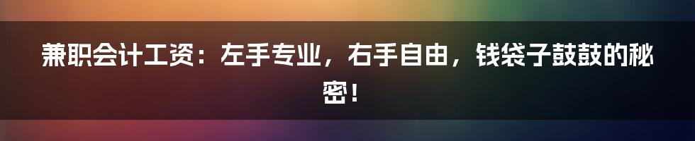 兼职会计工资：左手专业，右手自由，钱袋子鼓鼓的秘密！