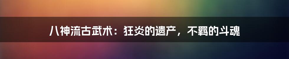 八神流古武术：狂炎的遗产，不羁的斗魂