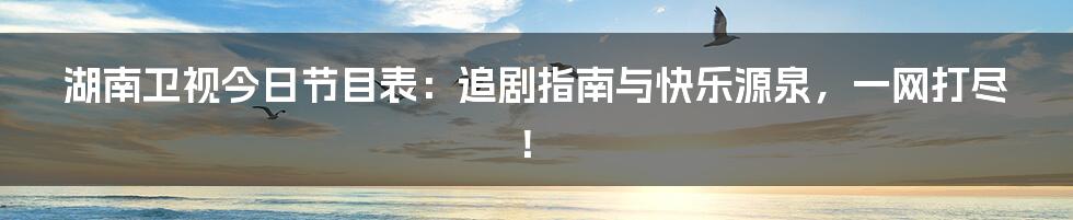 湖南卫视今日节目表：追剧指南与快乐源泉，一网打尽！