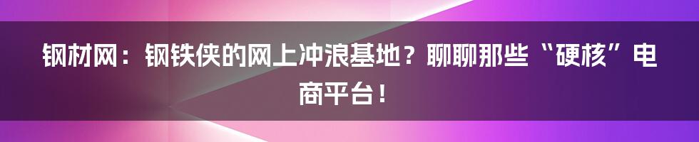 钢材网：钢铁侠的网上冲浪基地？聊聊那些“硬核”电商平台！