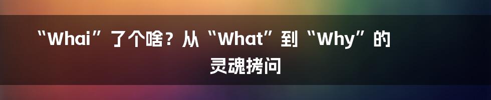 “Whai”了个啥？从“What”到“Why”的灵魂拷问