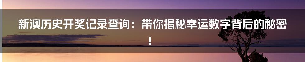 新澳历史开奖记录查询：带你揭秘幸运数字背后的秘密！