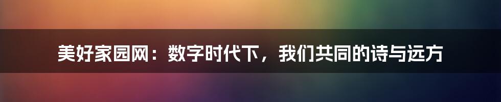 美好家园网：数字时代下，我们共同的诗与远方
