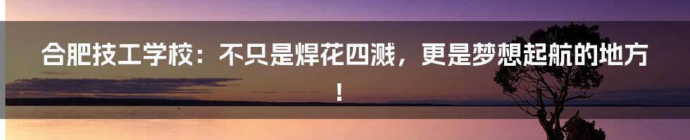 合肥技工学校：不只是焊花四溅，更是梦想起航的地方！