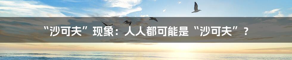 “沙可夫”现象：人人都可能是“沙可夫”？
