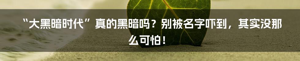 “大黑暗时代”真的黑暗吗？别被名字吓到，其实没那么可怕！