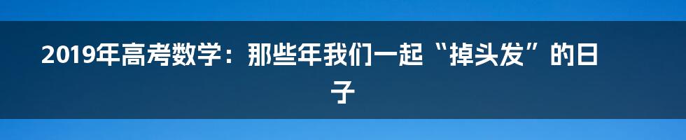 2019年高考数学：那些年我们一起“掉头发”的日子