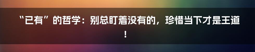 “已有”的哲学：别总盯着没有的，珍惜当下才是王道！