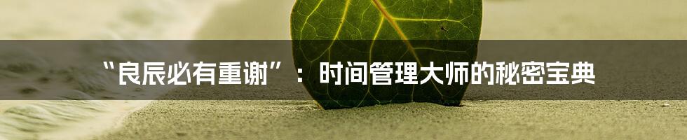 “良辰必有重谢”：时间管理大师的秘密宝典