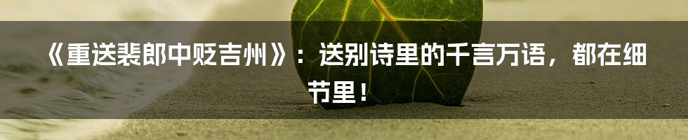 《重送裴郎中贬吉州》：送别诗里的千言万语，都在细节里！