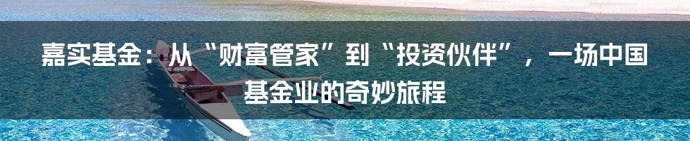 嘉实基金：从“财富管家”到“投资伙伴”，一场中国基金业的奇妙旅程