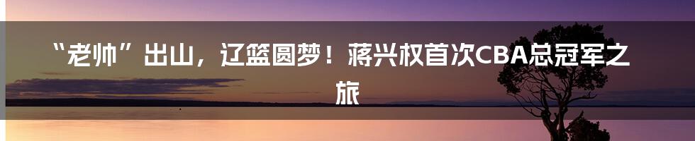 “老帅”出山，辽篮圆梦！蒋兴权首次CBA总冠军之旅
