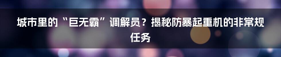城市里的“巨无霸”调解员？揭秘防暴起重机的非常规任务