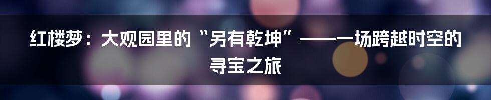 红楼梦：大观园里的“另有乾坤”——一场跨越时空的寻宝之旅