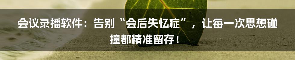 会议录播软件：告别“会后失忆症”，让每一次思想碰撞都精准留存！