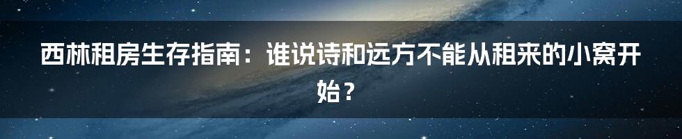 西林租房生存指南：谁说诗和远方不能从租来的小窝开始？