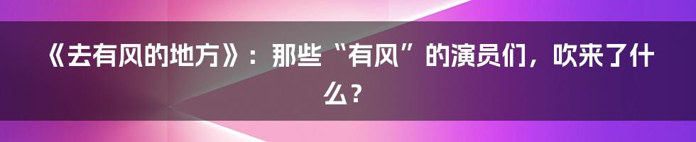《去有风的地方》：那些“有风”的演员们，吹来了什么？