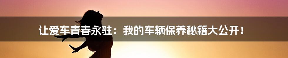 让爱车青春永驻：我的车辆保养秘籍大公开！