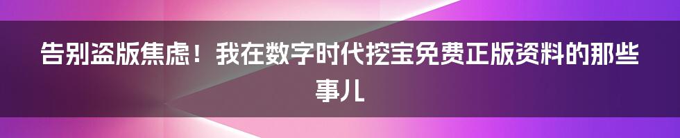 告别盗版焦虑！我在数字时代挖宝免费正版资料的那些事儿