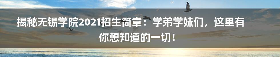 揭秘无锡学院2021招生简章：学弟学妹们，这里有你想知道的一切！