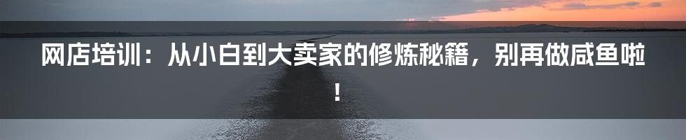 网店培训：从小白到大卖家的修炼秘籍，别再做咸鱼啦！