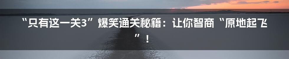 “只有这一关3”爆笑通关秘籍：让你智商“原地起飞”！