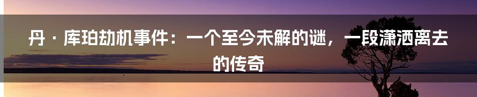 丹·库珀劫机事件：一个至今未解的谜，一段潇洒离去的传奇