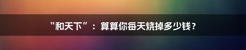 “和天下”：算算你每天烧掉多少钱？
