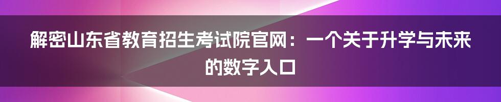 解密山东省教育招生考试院官网：一个关于升学与未来的数字入口