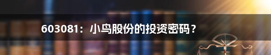 603081：小鸟股份的投资密码？