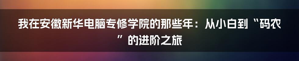 我在安徽新华电脑专修学院的那些年：从小白到“码农”的进阶之旅