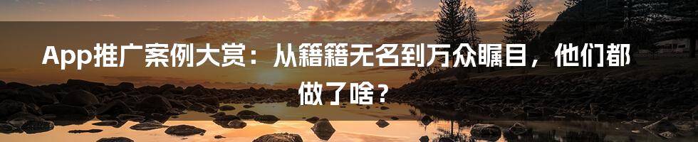 App推广案例大赏：从籍籍无名到万众瞩目，他们都做了啥？